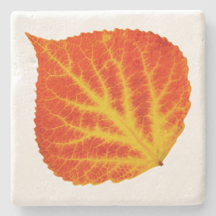 Red & Yellow Aspen Leaf #10 Stone Coaster