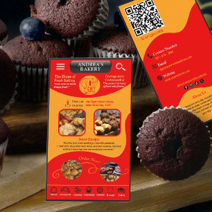 Red Yellow Bakery Branding Logo QR Professional Business Card