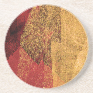 Red yellow black abstract paint brush art coaster