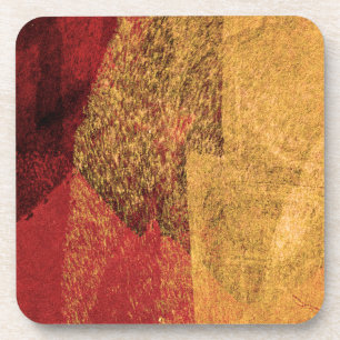 Red yellow black abstract paint brush art coaster
