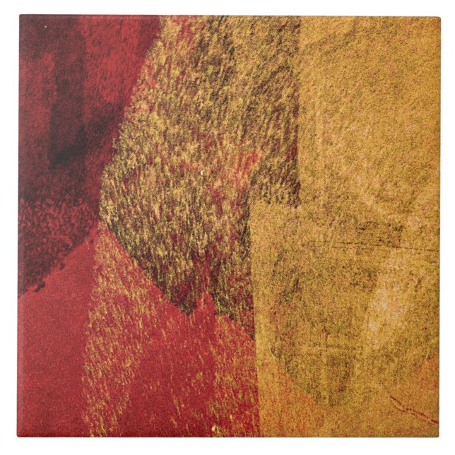 Red yellow black abstract paint brush art tile (Front)