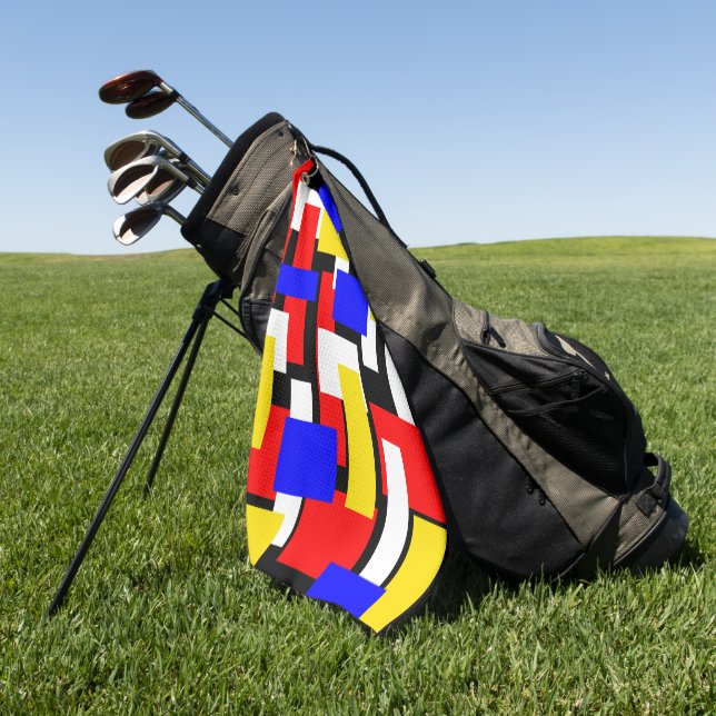 Red, Yellow, Black and Blue Geometric Blocks   Golf Towel (Green)