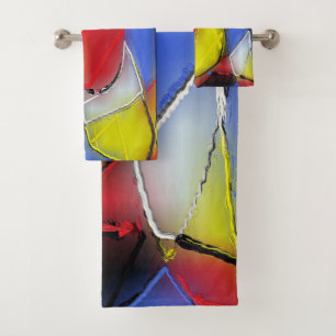 Red, Yellow, Black and Blue towels