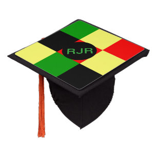 Red, Yellow, Black and Green Checkers Graduation Cap Topper