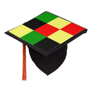 Red, Yellow, Black and Green Checkers Graduation Cap Topper