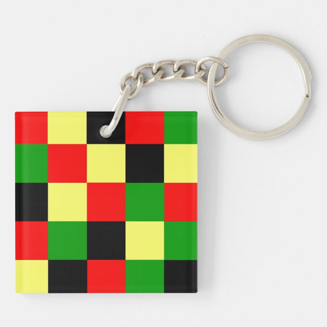 Red, Yellow, Black and Green Checkers Keychain (Back)