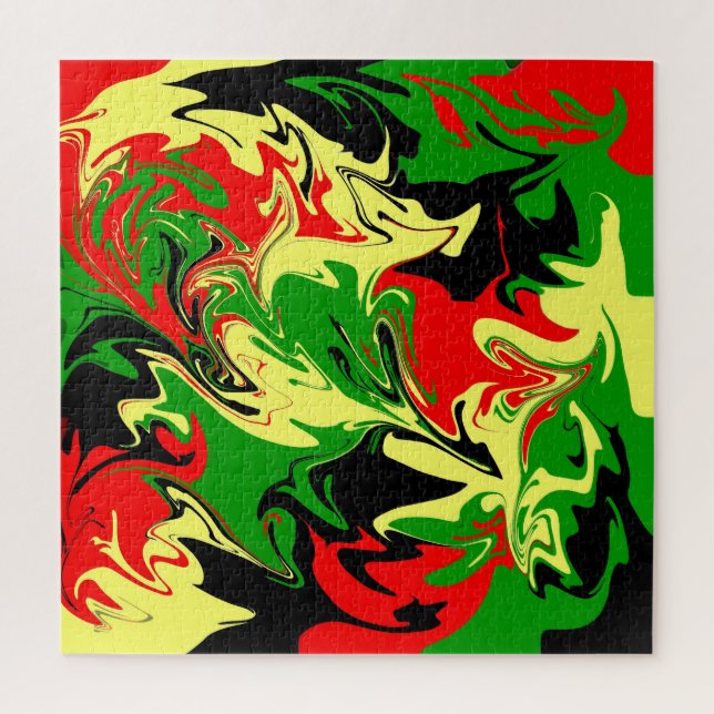 Red, Yellow, Black and Green Swirls Jigsaw Puzzle (Vertical)