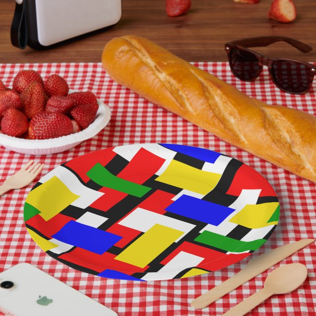 Red, Yellow, Black, Blue and Green Blocks Paper Plate (Picnic)