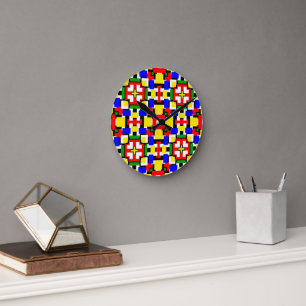Red, Yellow, Black, Blue and Green Geometrics  Round Clock