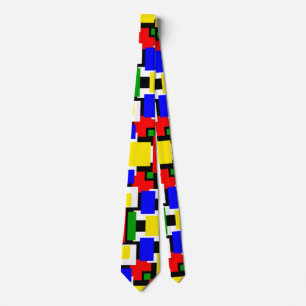 Red, Yellow, Black, Blue and Green Geometrics   Tie