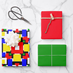 Red, Yellow, Black, Blue and Green Geometrics Wrapping Paper Sheet