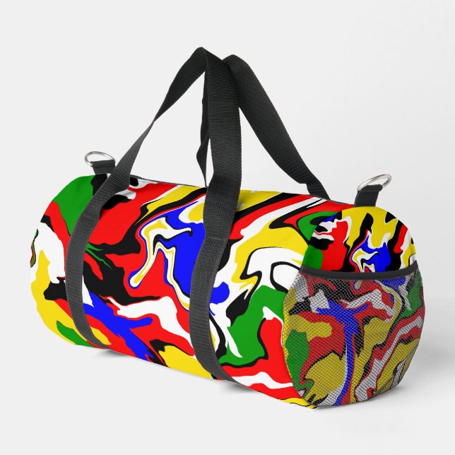 Red, Yellow, Black, Blue and Green Swirls  Duffle Bag (Right Corner)