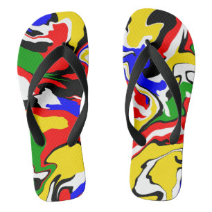 Red, Yellow, Black, Blue and Green Swirls  Flip Flops