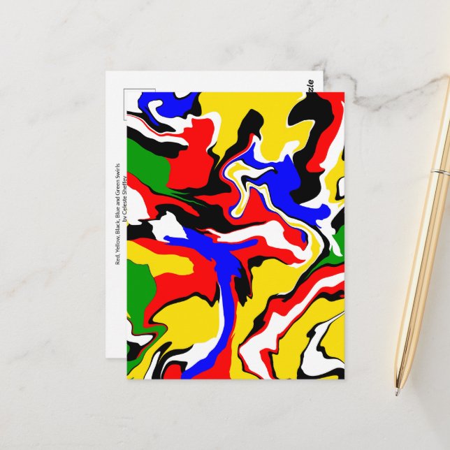 Red, Yellow, Black, Blue and Green Swirls  Postcard (Front/Back In Situ)