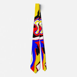 Red, Yellow, Black, Blue and Green Swirls   Tie