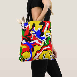 Red, Yellow, Black, Blue and Green Swirls Tote Bag