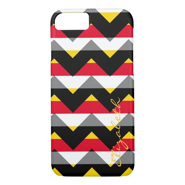 Red, Yellow, Black Chevron Stripes Monogram Case-Mate iPhone Case (Back)