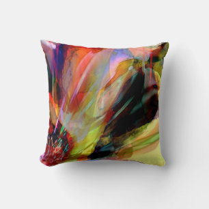 Red, Yellow, Black Surrealistic Flower Design Throw Pillow