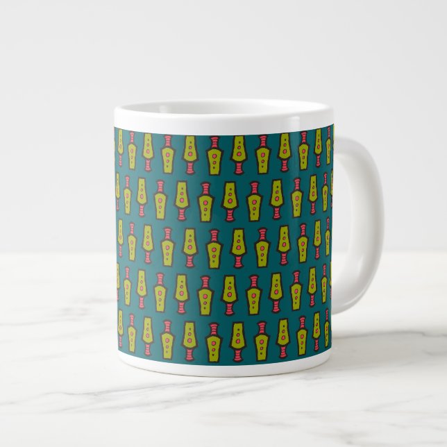 Red, Yellow, Black, Tribal on Teal; Jumbo Mug (Front Right)