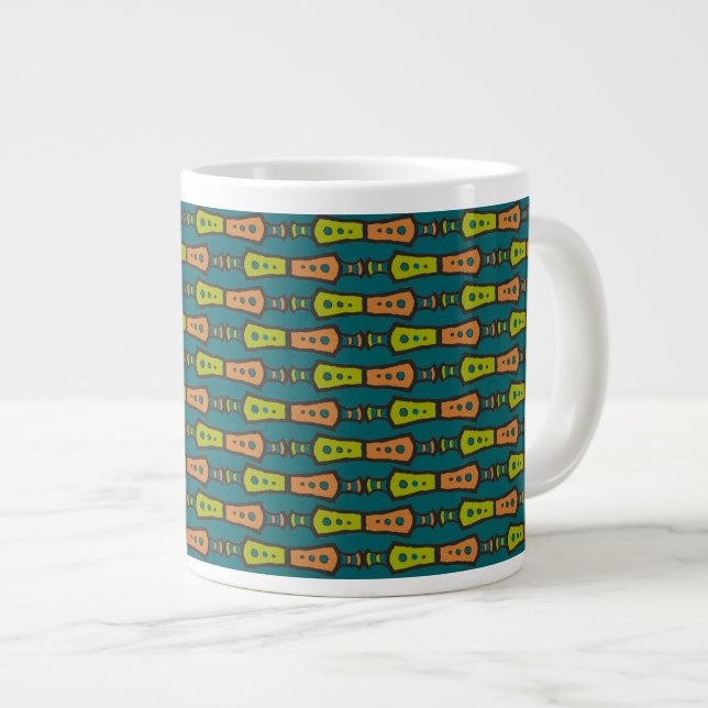 Red, Yellow, Black, Tribal on Teal; Jumbo Mug (Front Right)