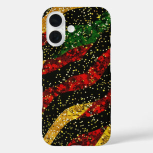 Red Yellow Black Waves of Festive Glitter iPhone 16 Case