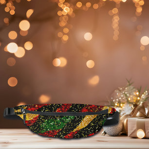 Red Yellow Black Waves of Festive Glitter Fanny Pack