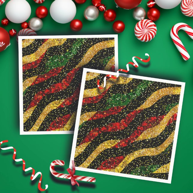Red Yellow Black Waves of Festive Glitter Napkin (Creator Uploaded)