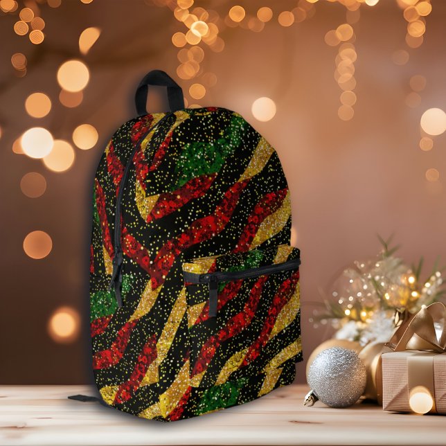 Red Yellow Black Waves of Festive Glitter Printed Backpack (Creator Uploaded)