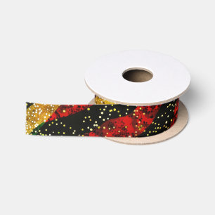 Red Yellow Black Waves of Festive Glitter Satin Ribbon