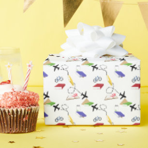 Red Yellow Blue Airplane Bicycle  Wrapping Paper