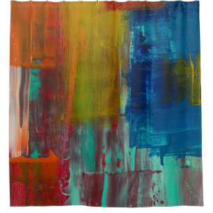 RED YELLOW BLUE AND WHITE ABSTRACT PAINTING