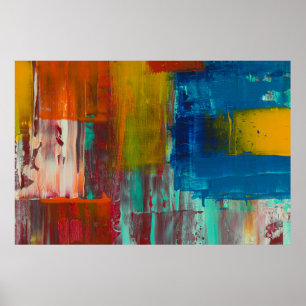 RED YELLOW BLUE AND WHITE ABSTRACT PAINTING POSTER