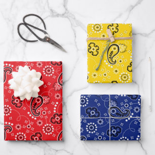 Red Yellow Blue Bandana Classic Pattern Fun  Wrapping Paper Sheet