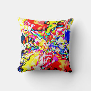 Red Yellow Blue Black Contemporary Abstract Flower Throw Pillow