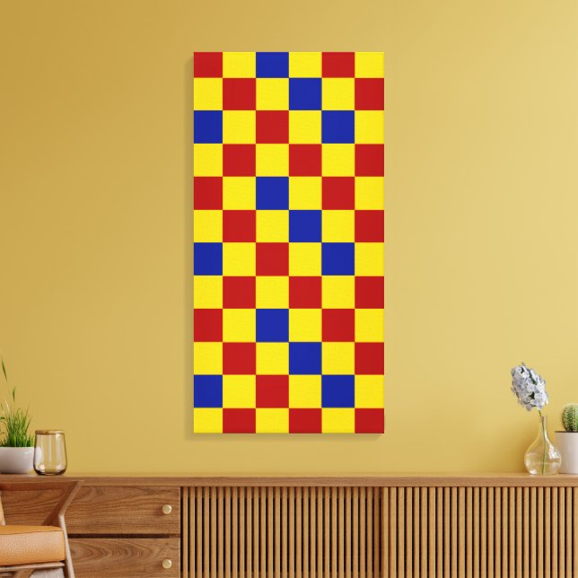 Red Yellow Blue Chequered Pattern Design  Canvas Print (Insitu(LivingRoom))