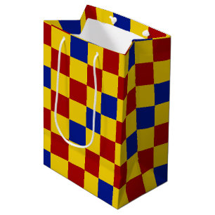 Red Yellow Blue Chequered Pattern Design  Medium Gift Bag