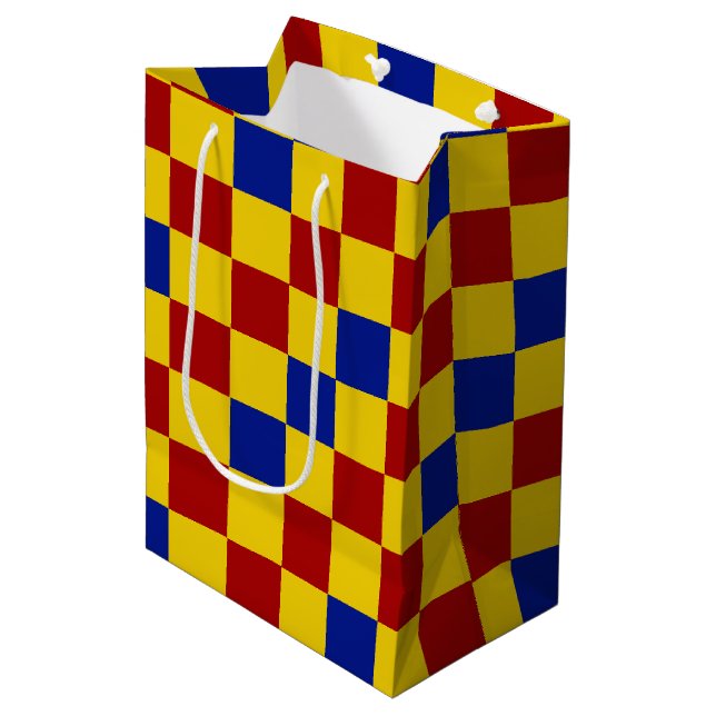 Red Yellow Blue Chequered Pattern Design  Medium Gift Bag (Front Angled)