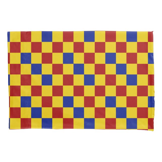 Red Yellow Blue Chequered Pattern Design  Pillowcase (Front)