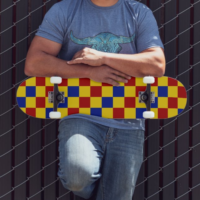 Red Yellow Blue Chequered Pattern Design  Skateboard (Outdoor 3)