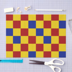 Red Yellow Blue Chequered Pattern Design  Tissue Paper