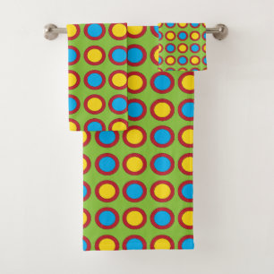 Red Yellow Blue Circles Bath Towel Set