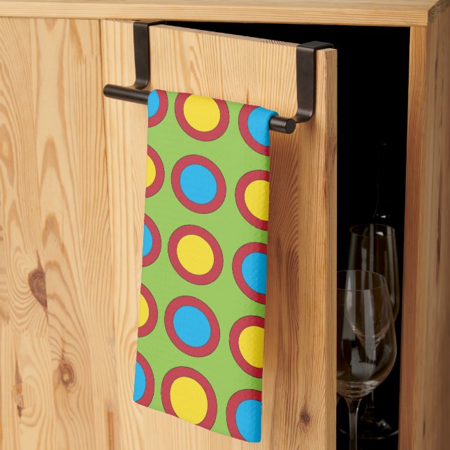 Red Yellow Blue Circles Pattern Kitchen Towel (Thirds Fold)