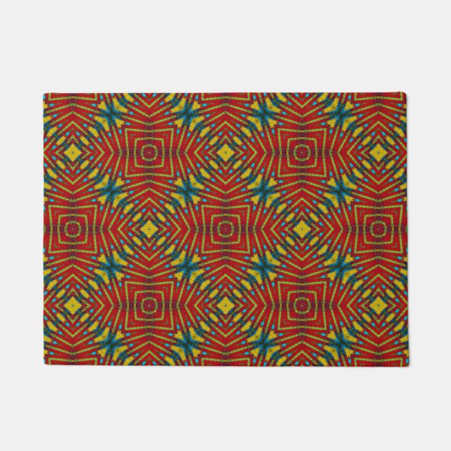 Red Yellow Blue Colourful Hippie Boho Unique Triba Doormat (Front)