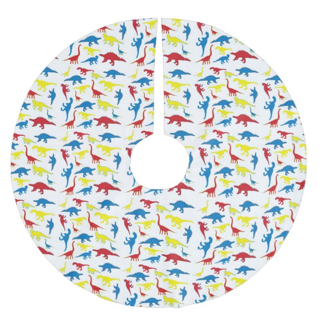 Red yellow blue cute dinosaurs tree skirt (Front)