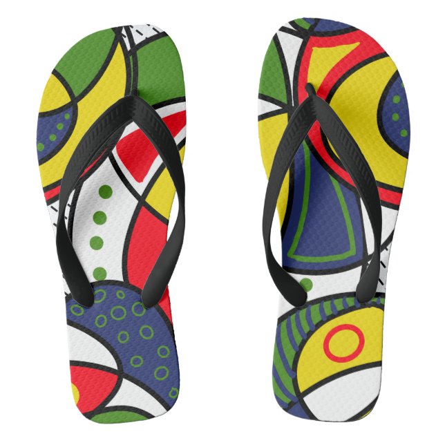 Red Yellow Blue Green Beach Ball Flip Flops (Footbed)