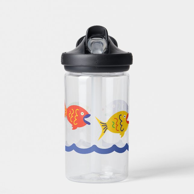Red Yellow Blue Green Fishies Water Bottle (Front)