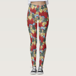 Red Yellow Blue Green Flowers And Swirl Leggings