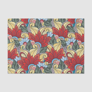 Red Yellow Blue Green Flowers And Swirl Tissue Paper