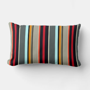 Red Yellow Blue Grey Multicolored Stripe Pattern Lumbar Pillow
