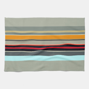 Red Yellow Blue Grey Multicolored Striped Pattern Kitchen Towel